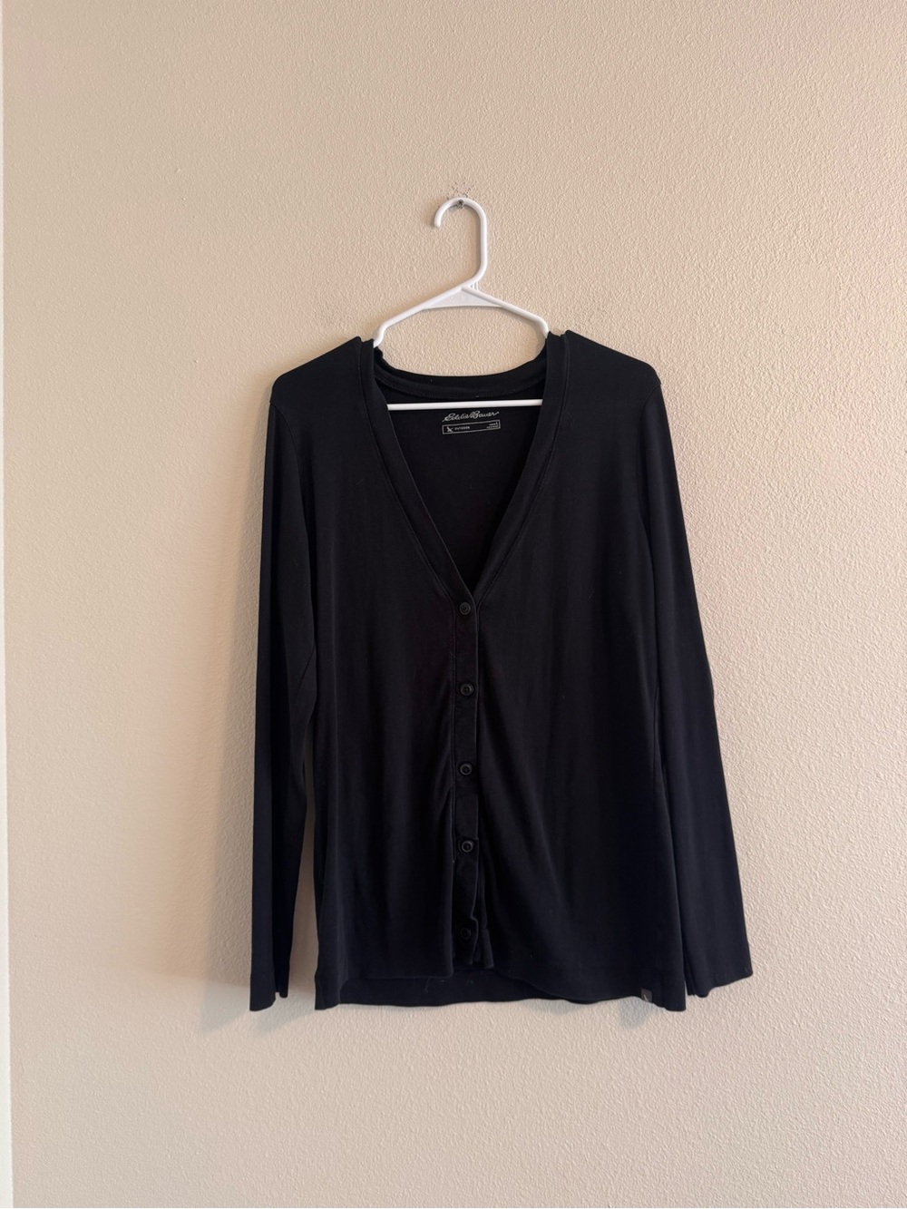 Eddie Bauer Black V-Neck Button Front Cardigan